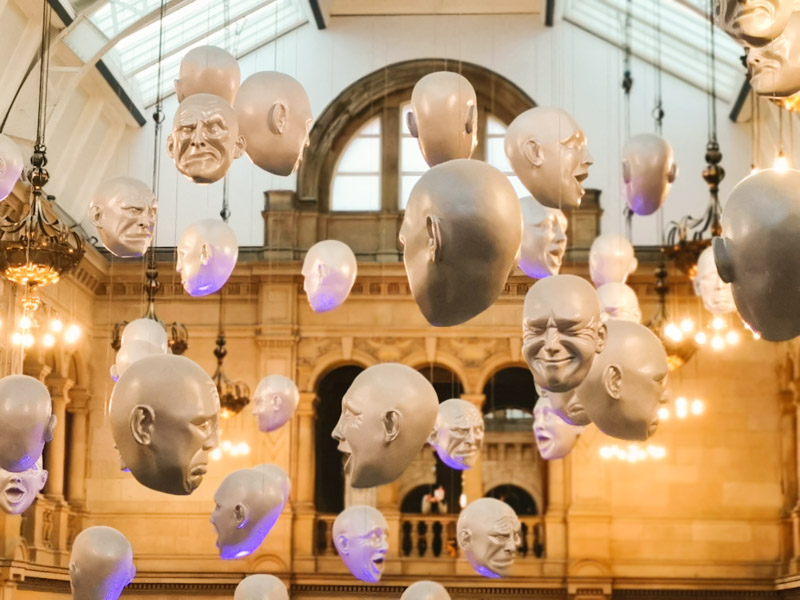 Floating Heads Installation by Sophie Cave at Glasgow Kelvingrove Museum