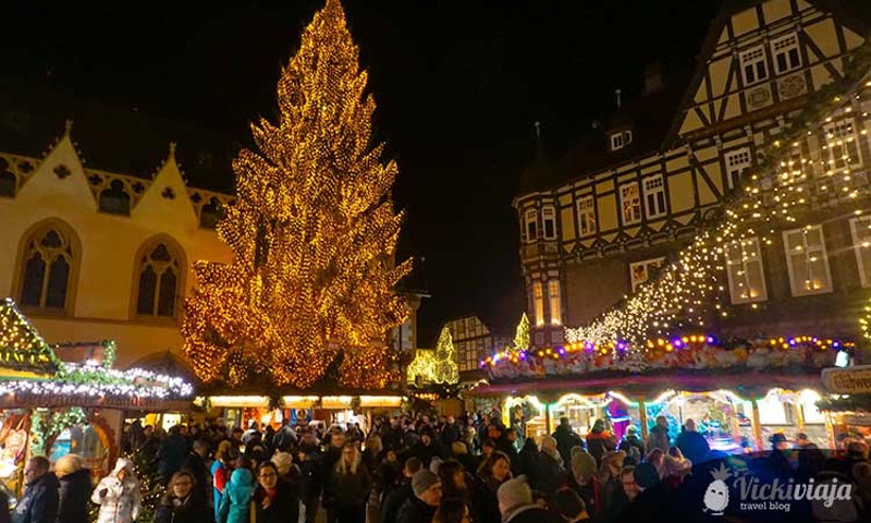 Goslar Christmas Market at night with crowds