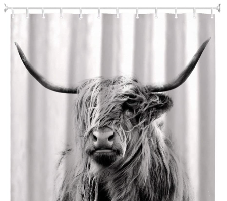 Highland Cow Shower Curtain Grey