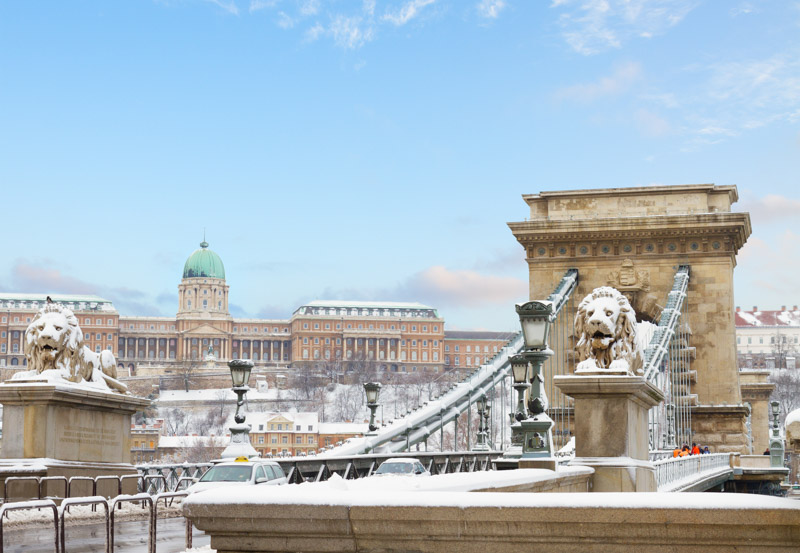 Szechenyi Chain Bridge Snow Budapest