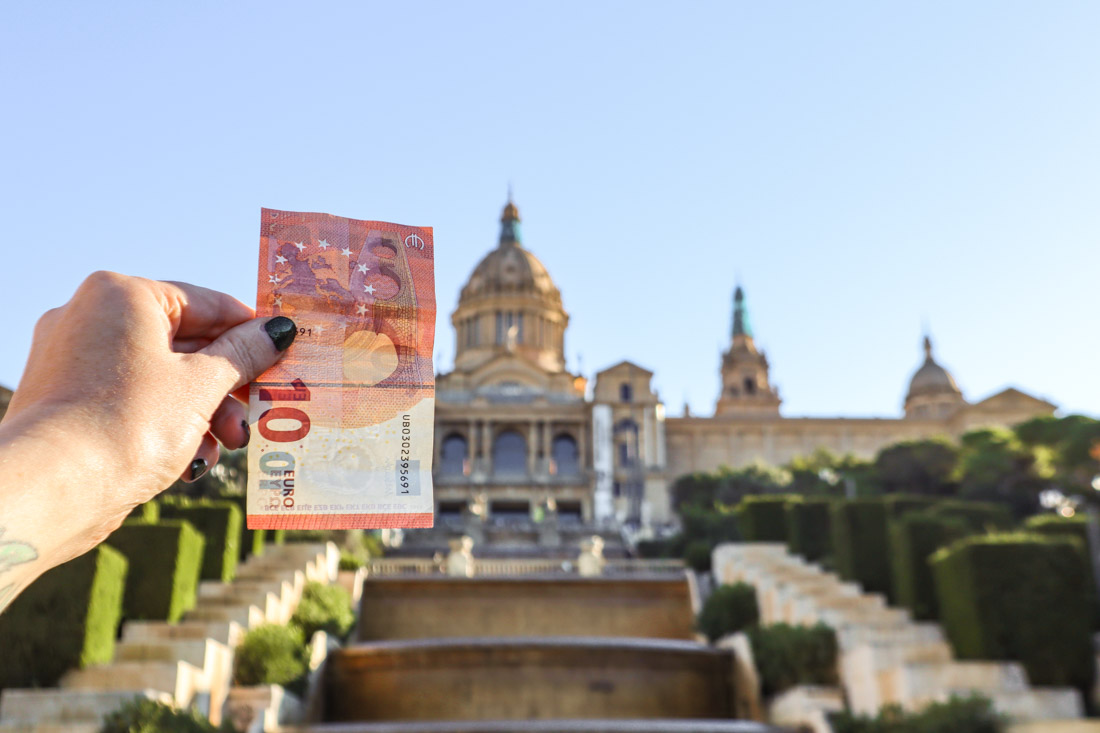 Euros held in front of Palau Nacional in Barcelona