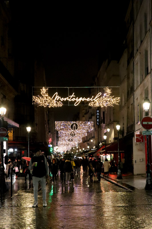 Montorgueil Paris all lit up for Christmas