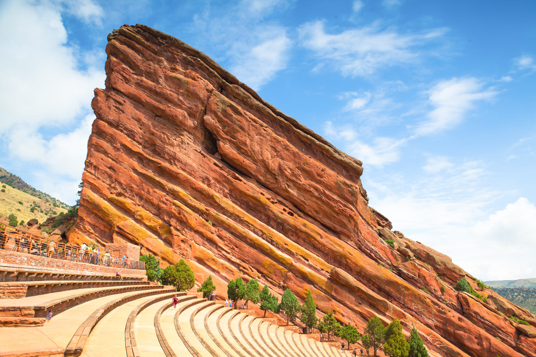 Denver Colorado. Red Rocks Amphitheater with blue skies