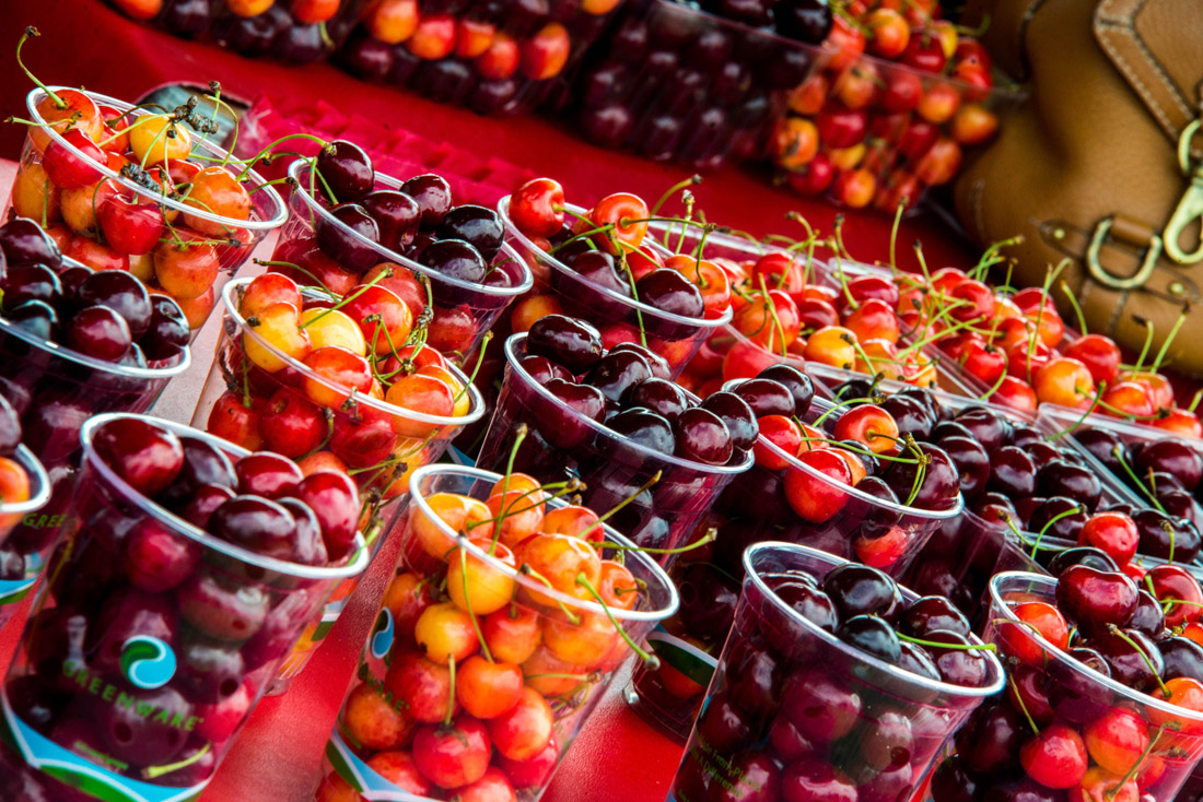 buckets of cherries at the festival in Michigan