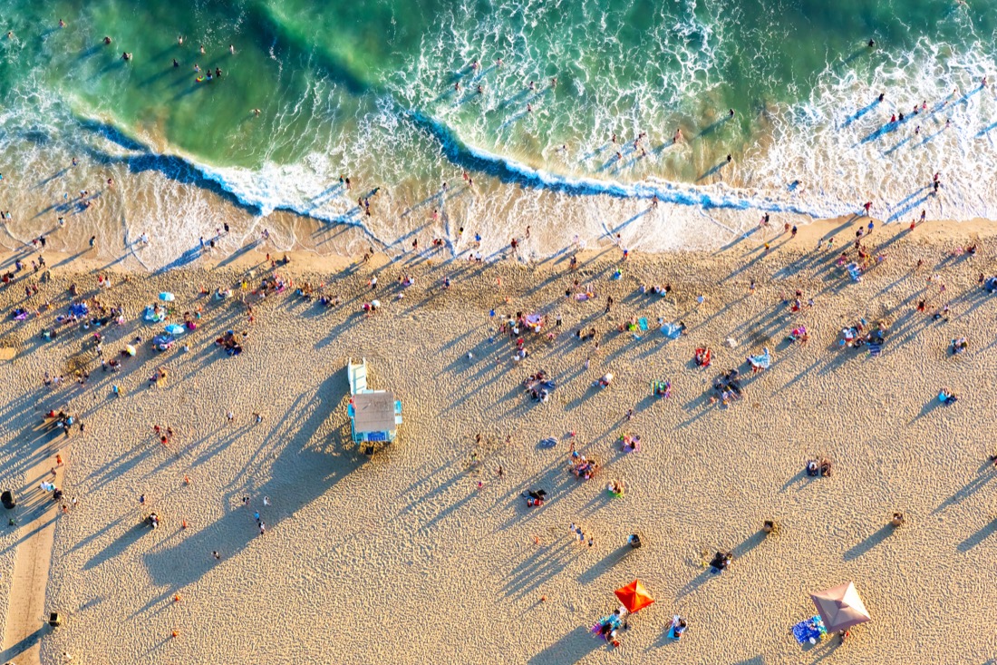 Aerial view of the beach in Santa Monica