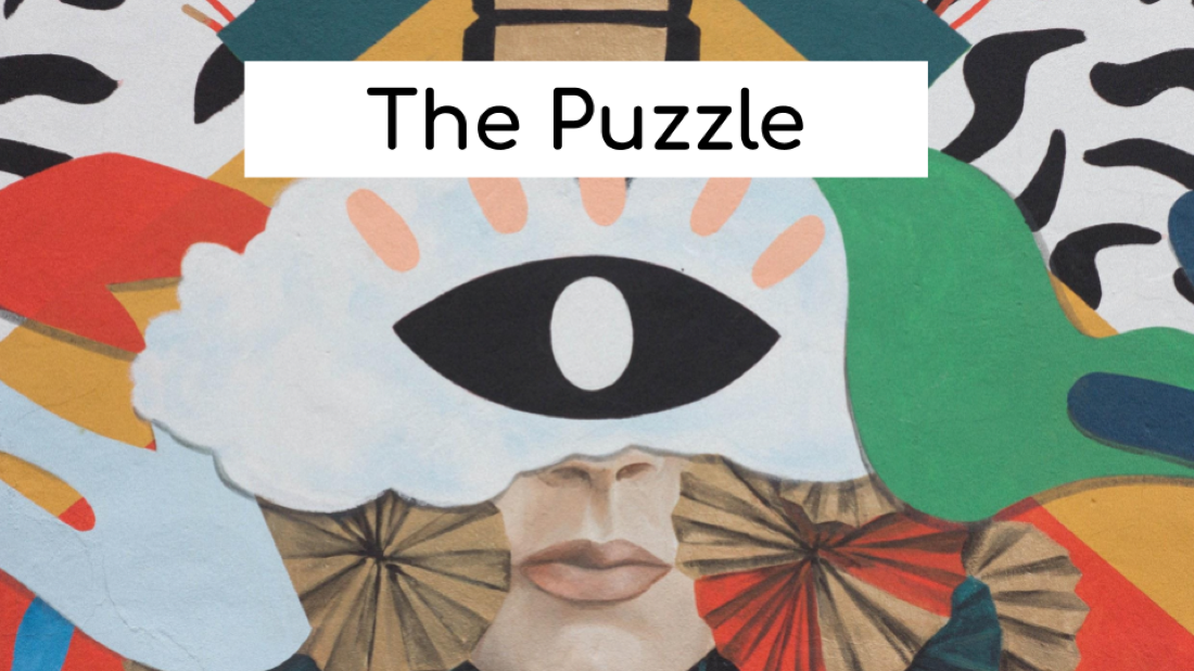The Puzzle game for Zoom and other conference calls. Image shows an eye and lots of different colors. 