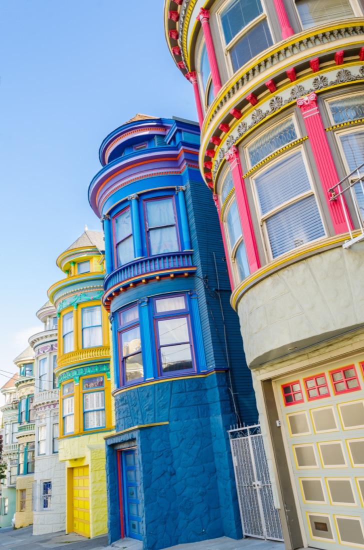 Blue, pink and yellow souses Houses. Haight-Ashbury. San Francisco