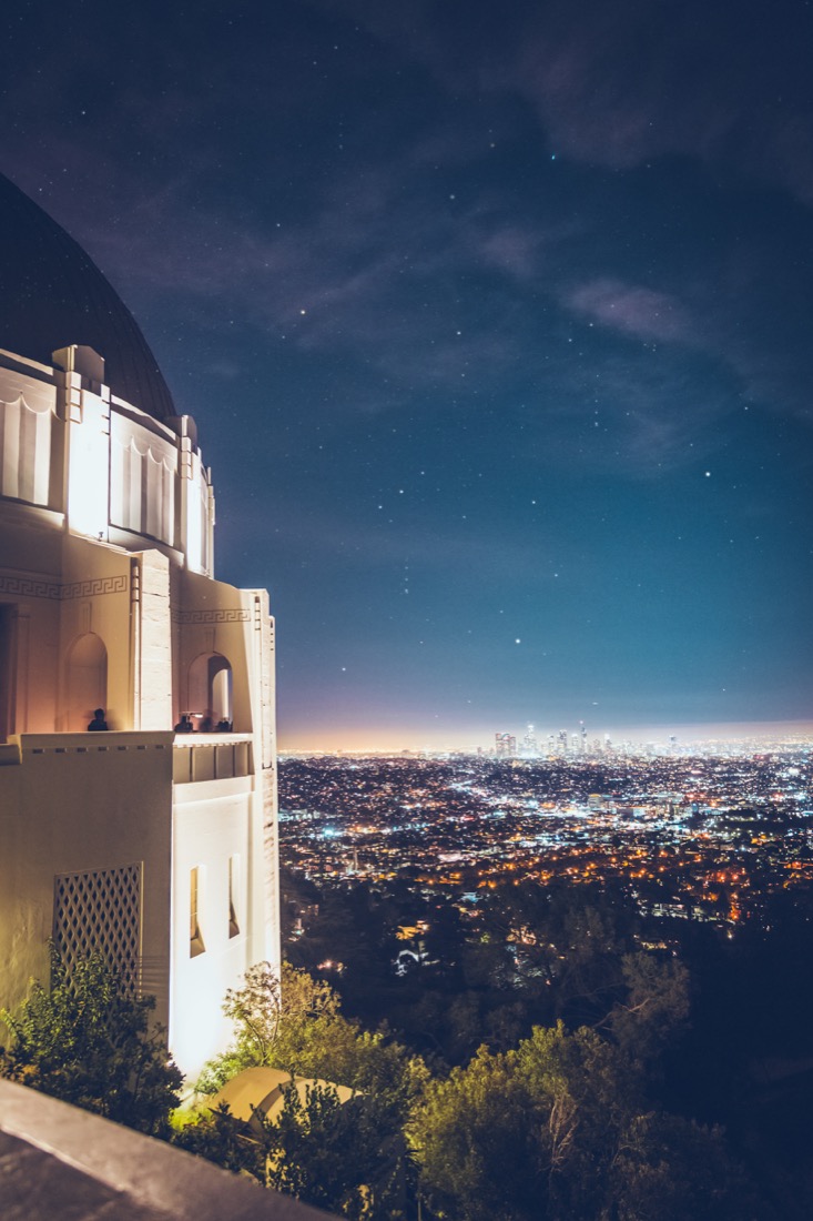 Los Angeles Skyline, Griffith Observatory, Night view with lights