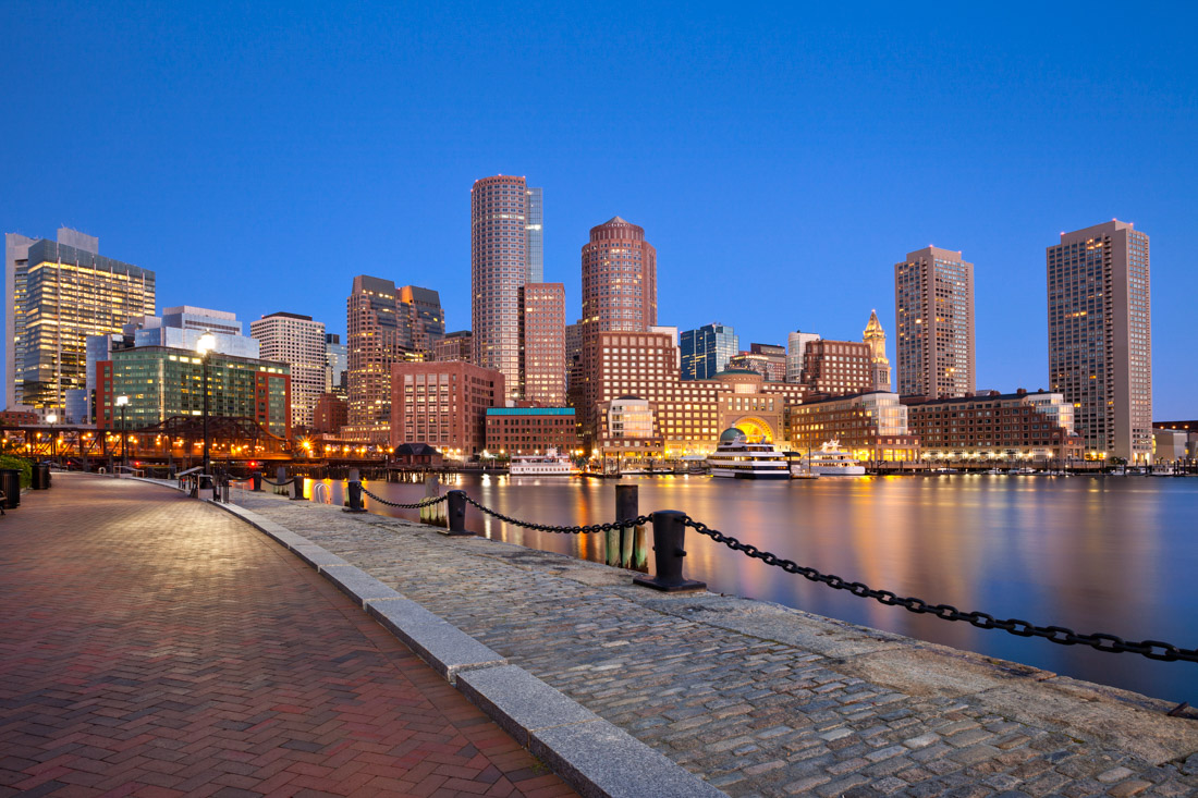 Boston at night harbour