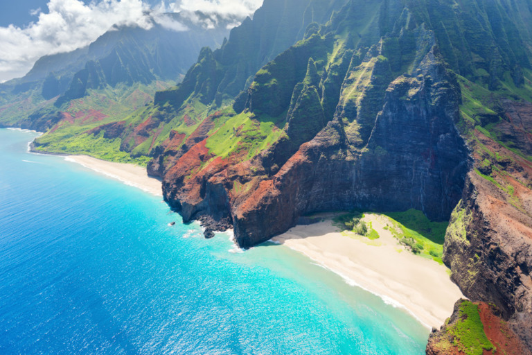 Kauai Hawaii blue sea, dramatic cliffs
