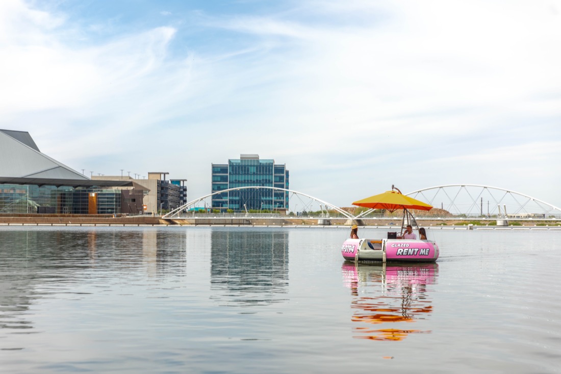 Tempe Town Lake Donut boat friends. Arizona Credit Tempe Tourism