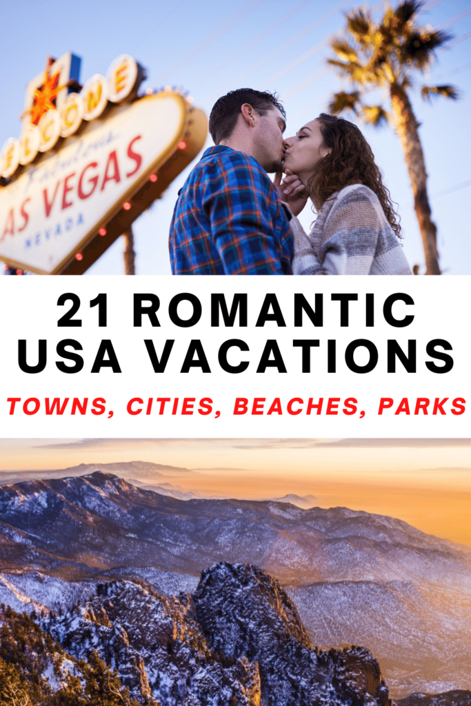 Romantic getaways in the US for couples in love! Cute towns, fun cities, beach vacations and national parks! This guide details the best places to visit for couples including honeymoon ideas. 