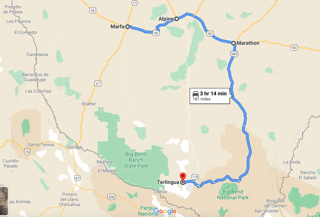 Map Martha to Alpine, Marathon and Terlingua