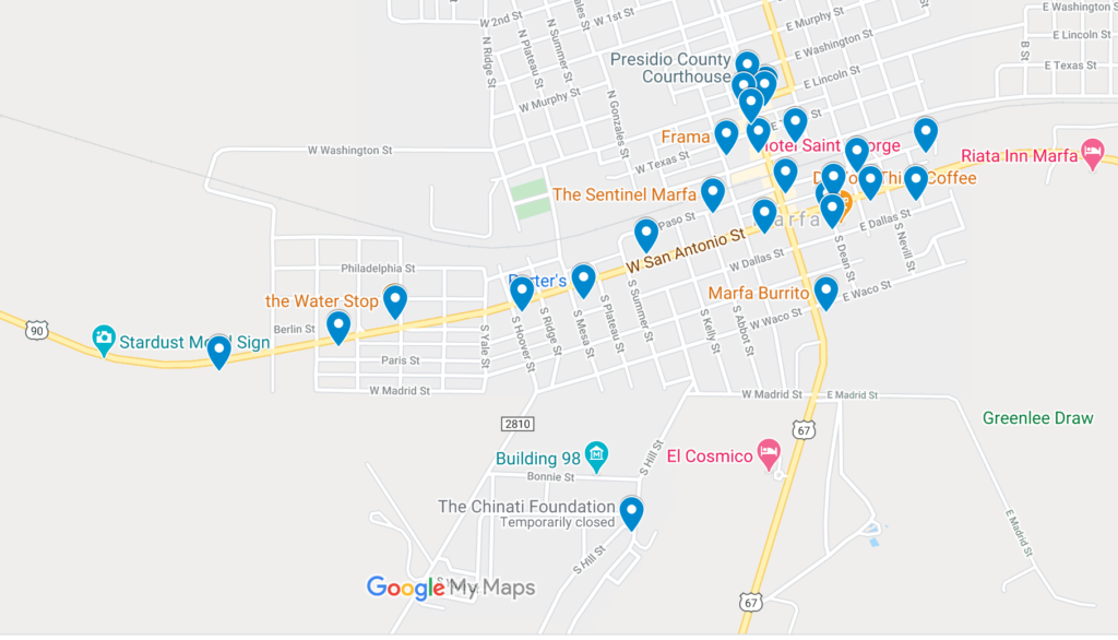 Map of Marfa Texas Things to Do