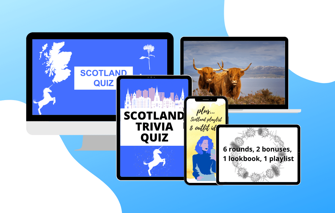 Desktop, laptop, tablet and phone advertising Scotland trivia quiz