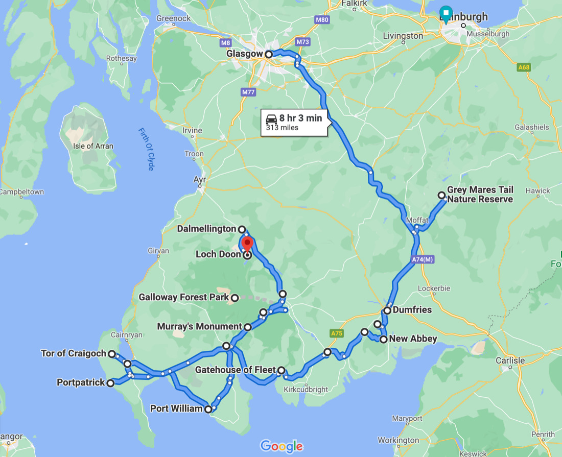 South West Scotland Road Trip Map