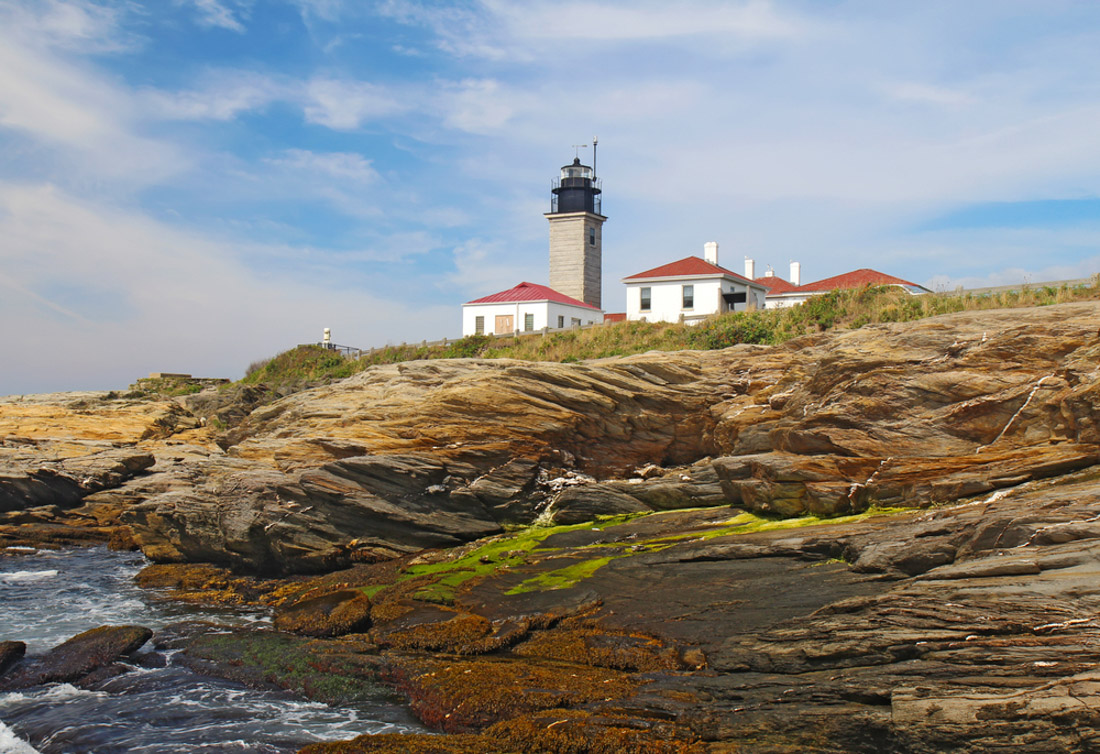 Beavertail Light on Conanicut Island, Rhode Island East Coast beach