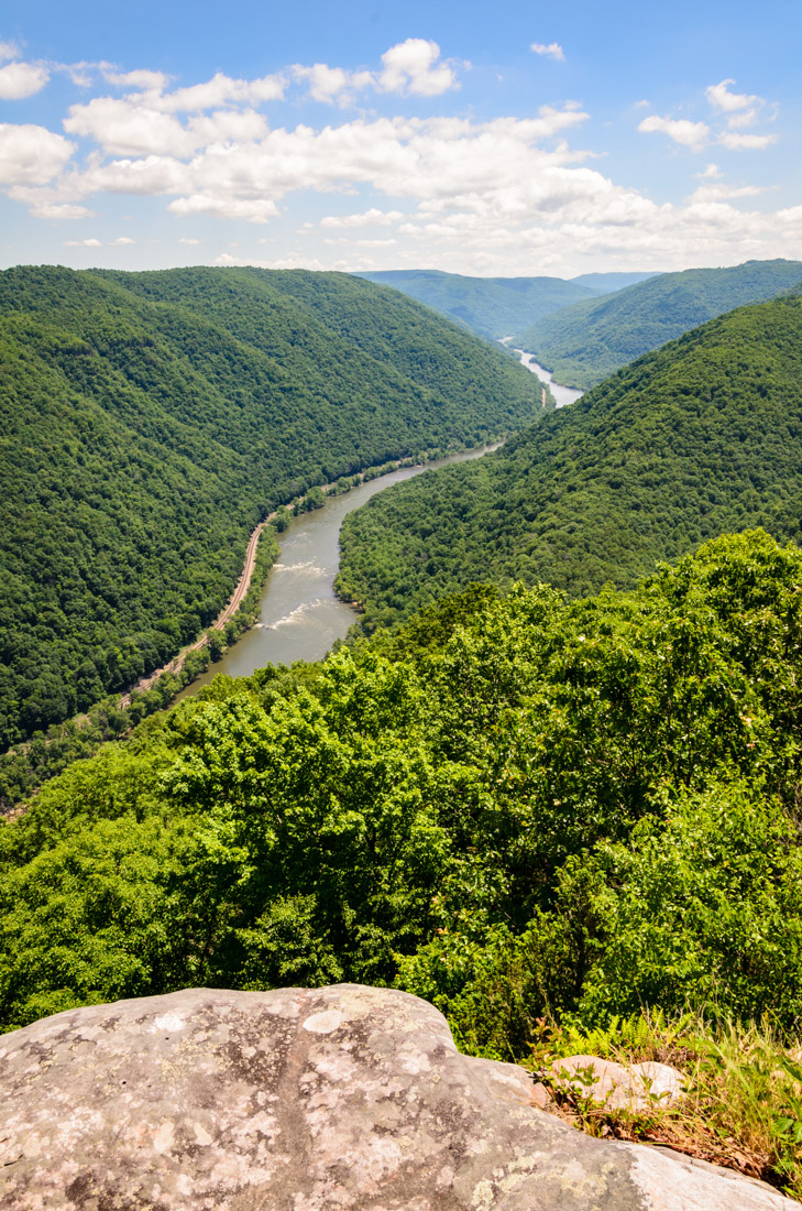Ariel view over lush New River Gorge, West Virginia