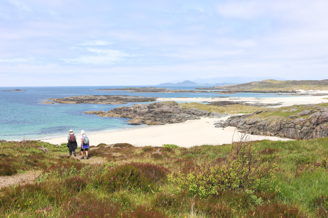 Couple in distance at Sanna Bay Ardnamurchan, Scotland