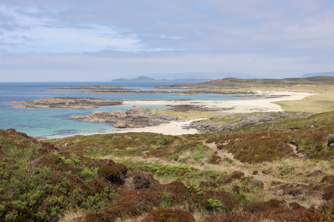 Hills leading down to sandy beach at Sanna Bay Ardnamurchan in Scotland