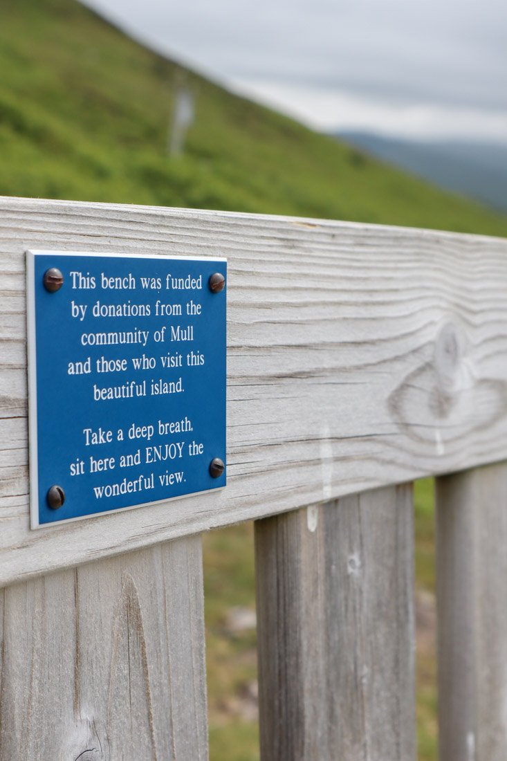 Viewpoint Bench Sign Calgary Bay to Tobermory on Mull Scotland