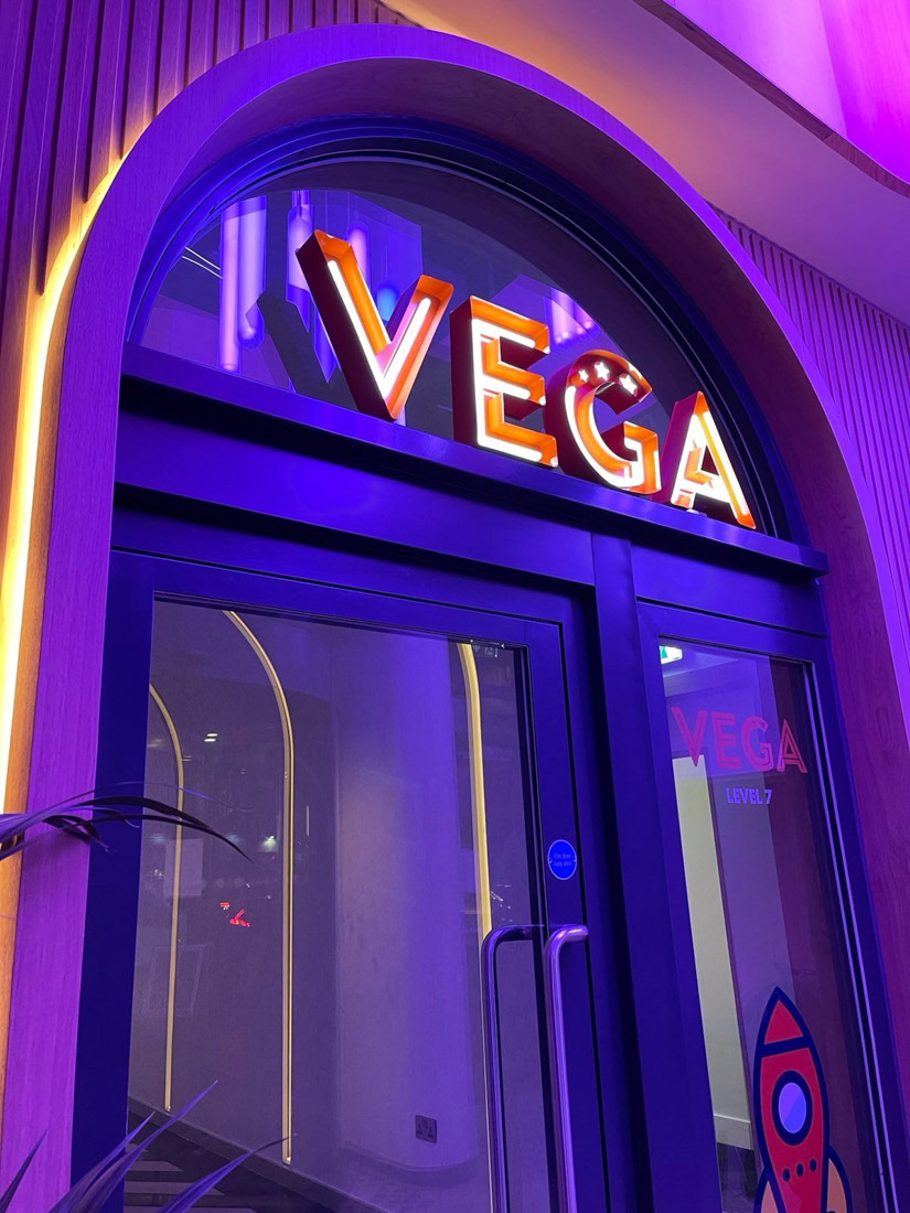 Vega Bowl Glasgow sign and door at Yotel