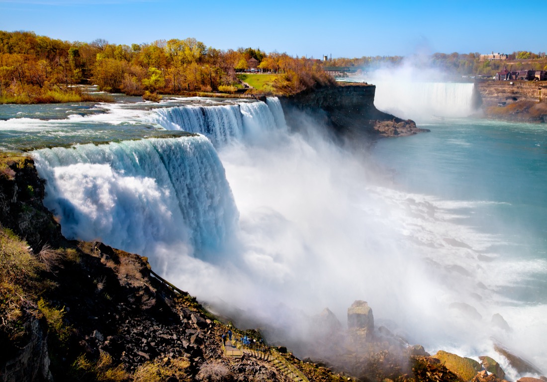 American side of Niagara Falls with water crashing into landscape