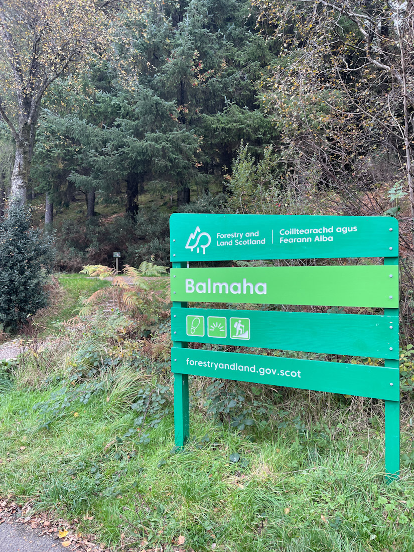 Balmaha sign for Conic Hill hike at Loch Lomond Scotland West Highland Way