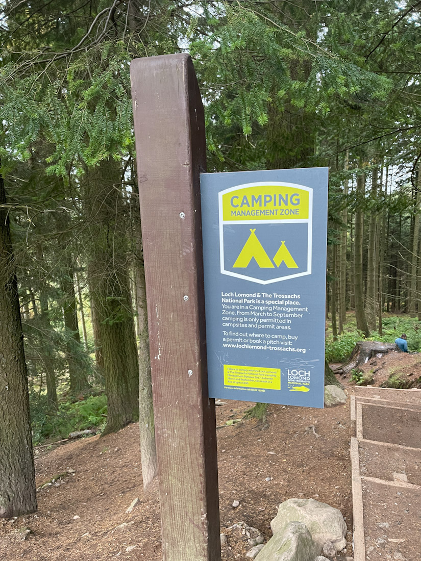 Camping Management Sign Loch Lomond at Conic Hill