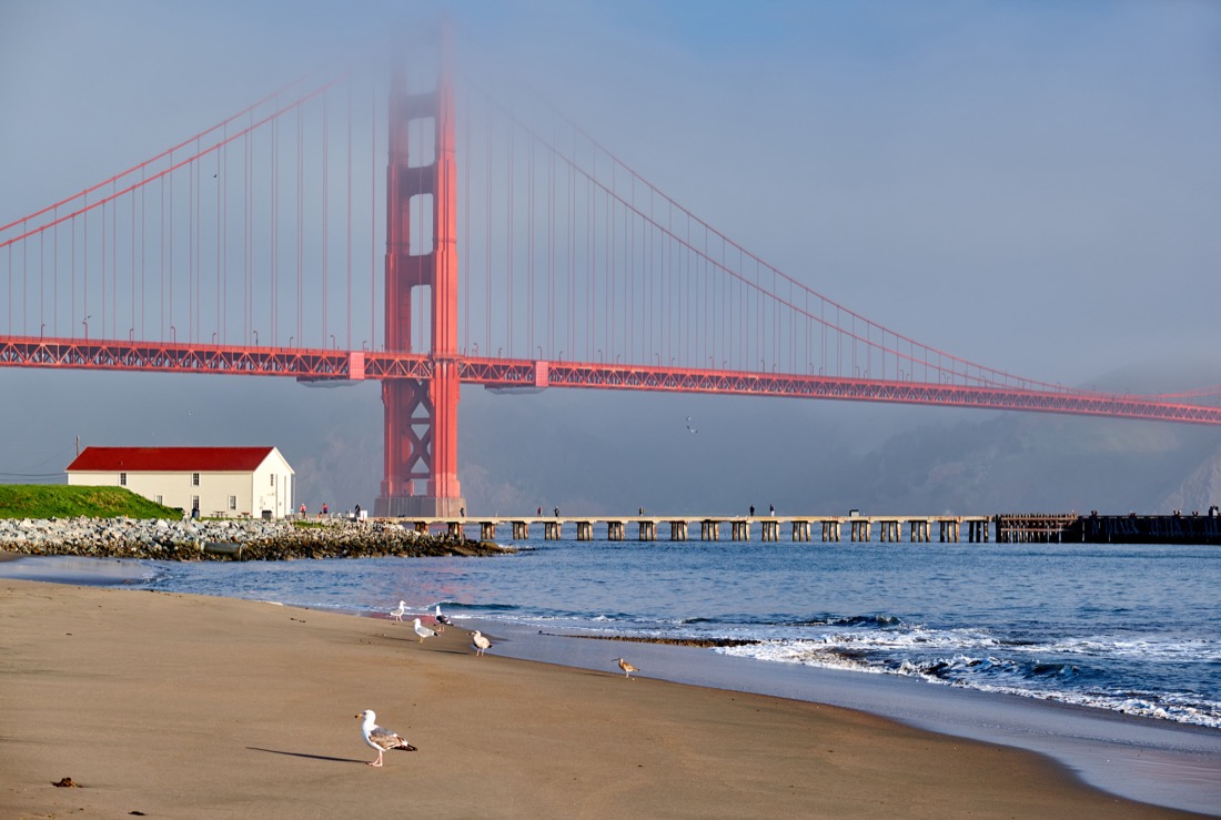 Golden Gate Bridge view from Crissy Field East Beach