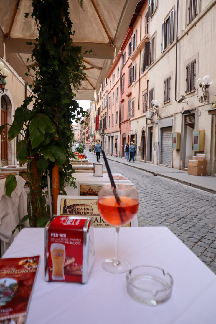 Aperol drink on table in Rome