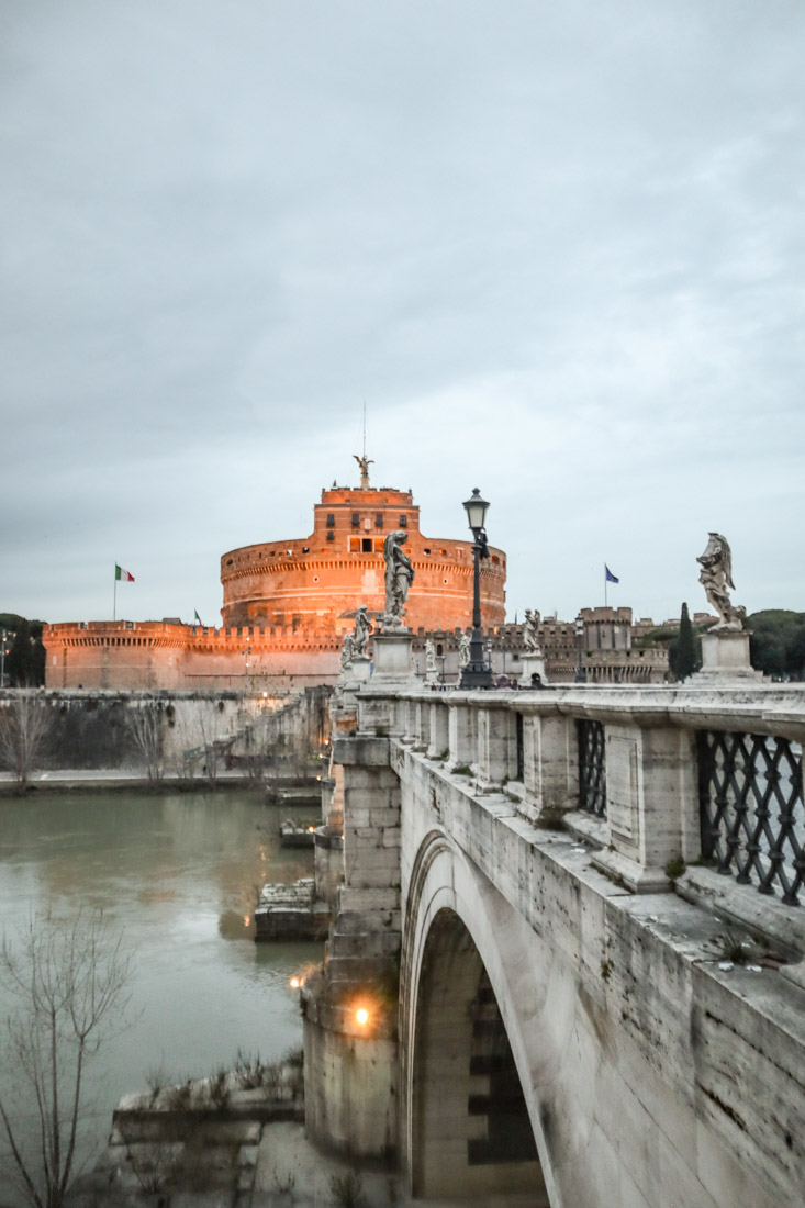 Castel Sant'Angelo Rome at night with moody skies