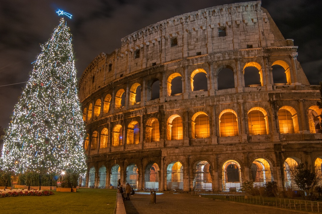 Christmas tree Colosseum at night