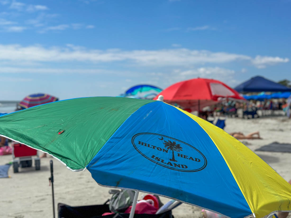 Coligny Beach row on umbrellas at Hilton Head of South Carolina