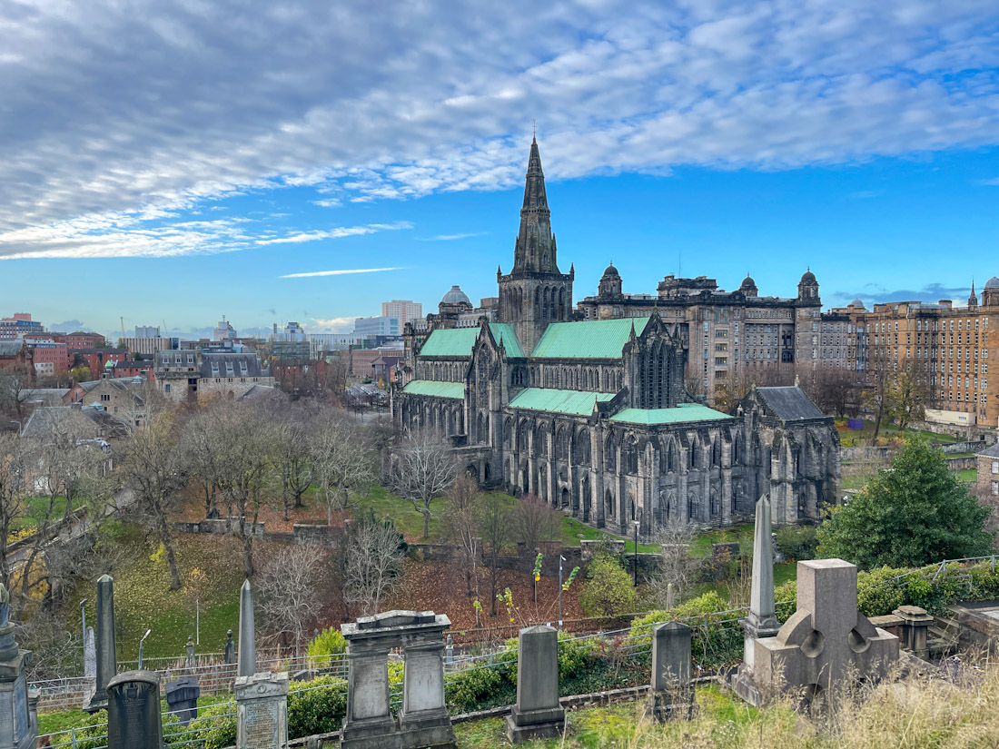 Glasgow Cathedral from Necropolis with blue skies