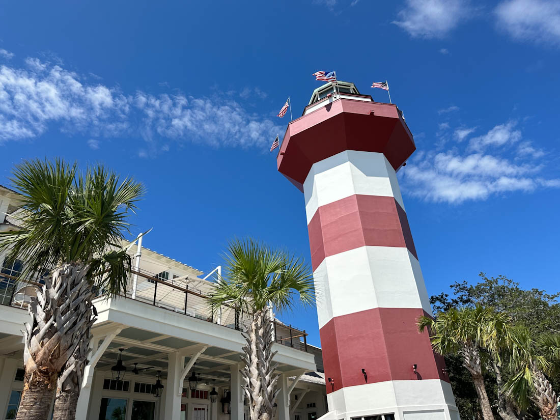 Red and white lighthouse of Hilton Head Harbour 