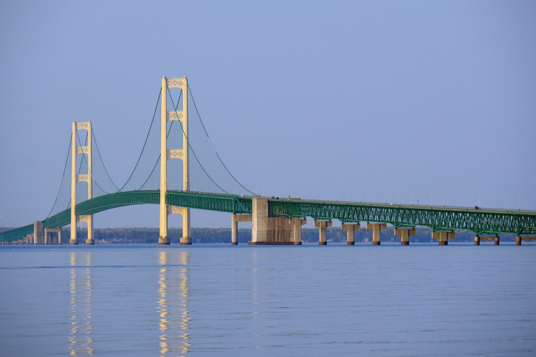 Mackinac suspension bridge on clear day in Michigan