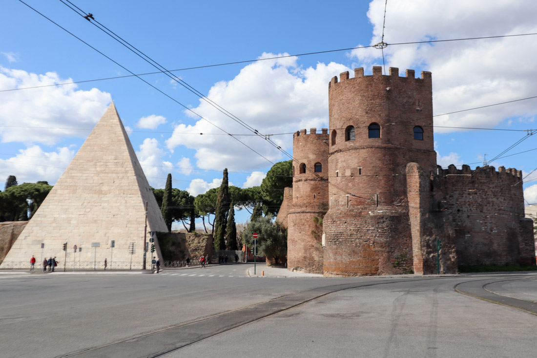 Pyramid of Caius Cestius with blue sky in Rome