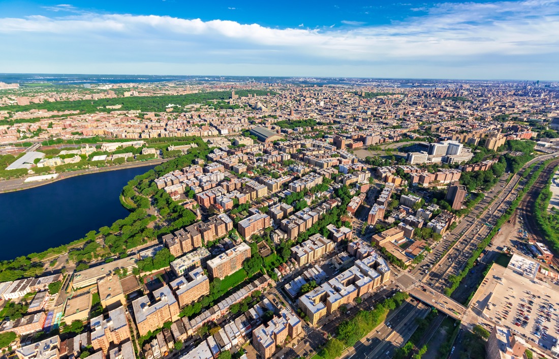 Aerial view of cityscape in Bronx New York