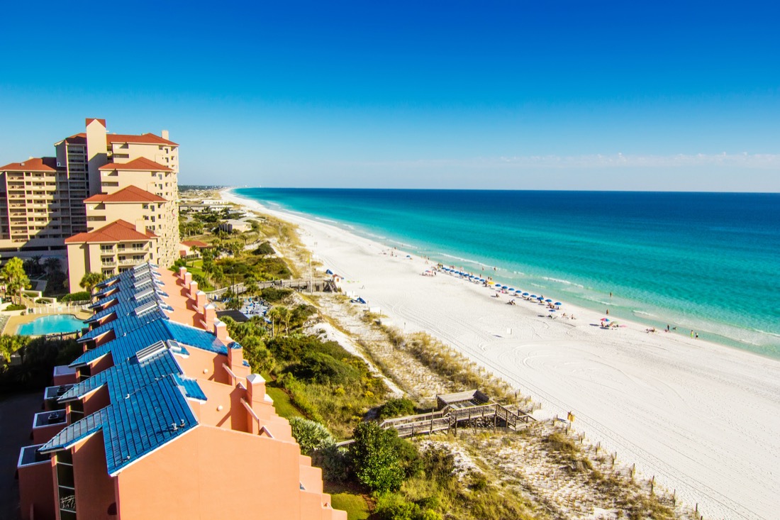 Blue skies, white Panama City Beach in Florida