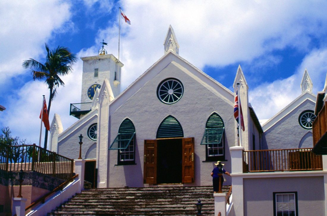 White building of St. Peter's Church Bermuda