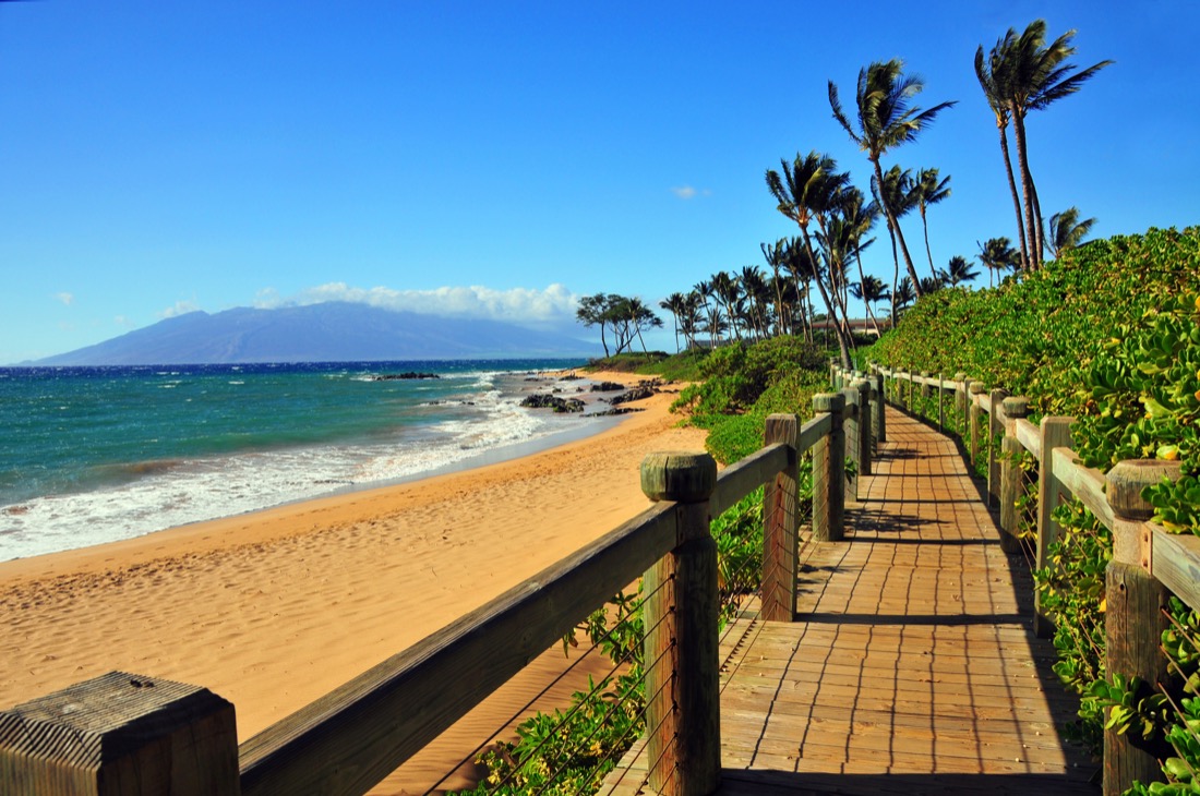 Wailea Beach Path over golden sand at Maui Hawaii