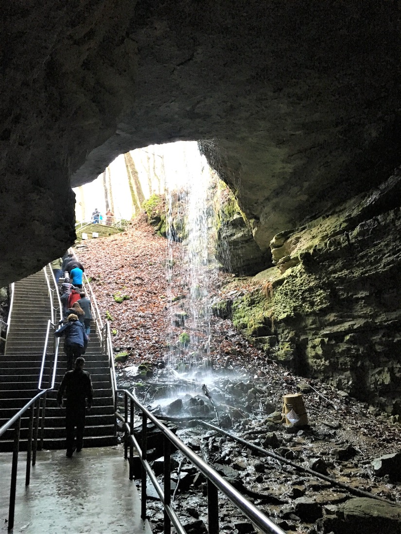 Starts at mouth of cave with waterfall at Mammoth Cave National Park