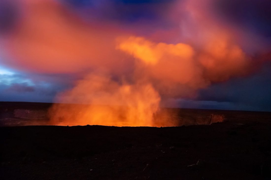Night lava at Volcanoes National Park in Hawaii 