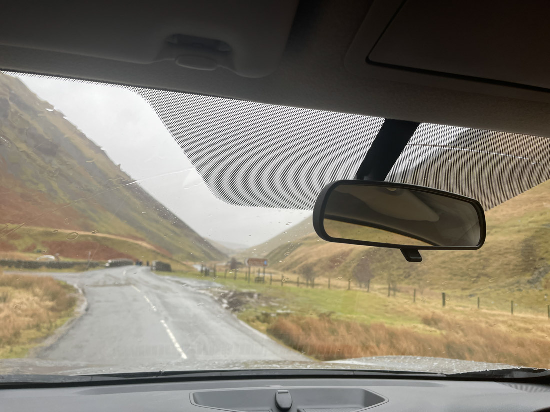 Grey Mare's Tail Nature Reserve from car window South West Scotland