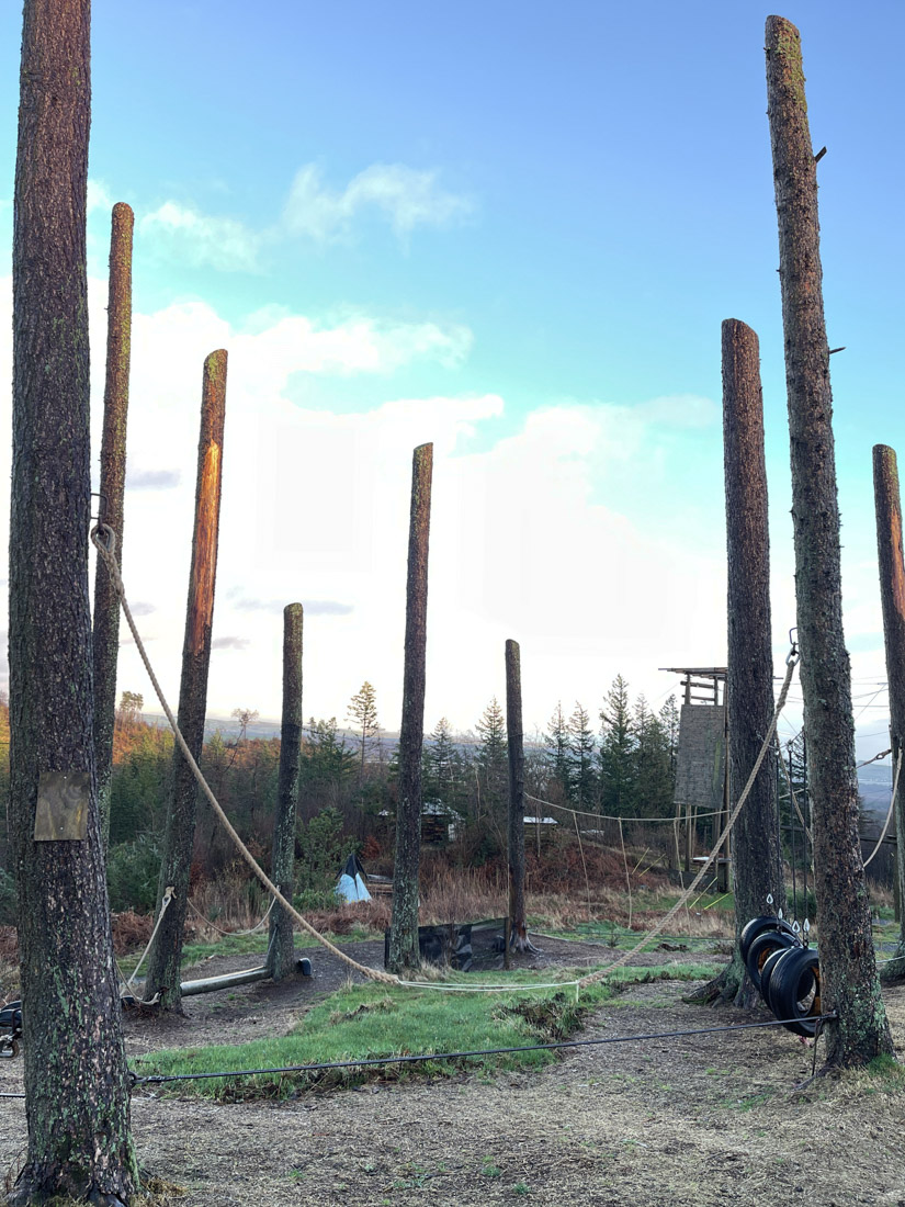 Wooden challenge course at Mathrown of Mabie
