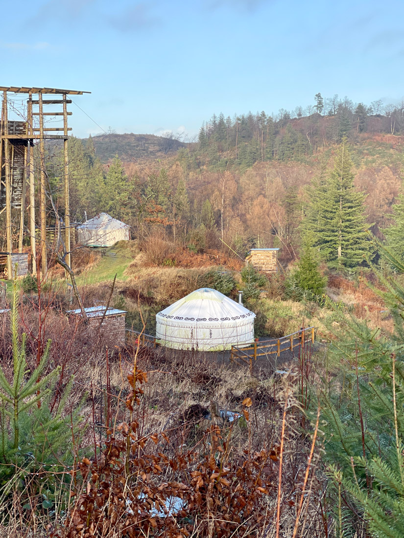 Yurts in forest at Mathrown of Mabie Dumfries
