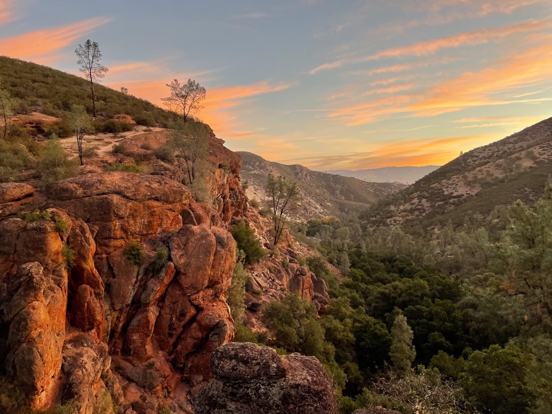 Stunning sunset over cliffs at Pinnacles National Park