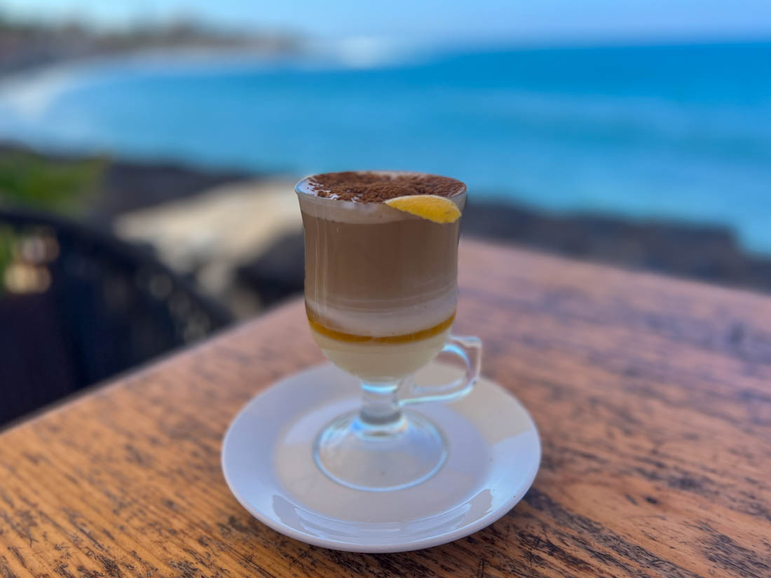 Barraquito coffee in a glass at Montecaro Tenerife