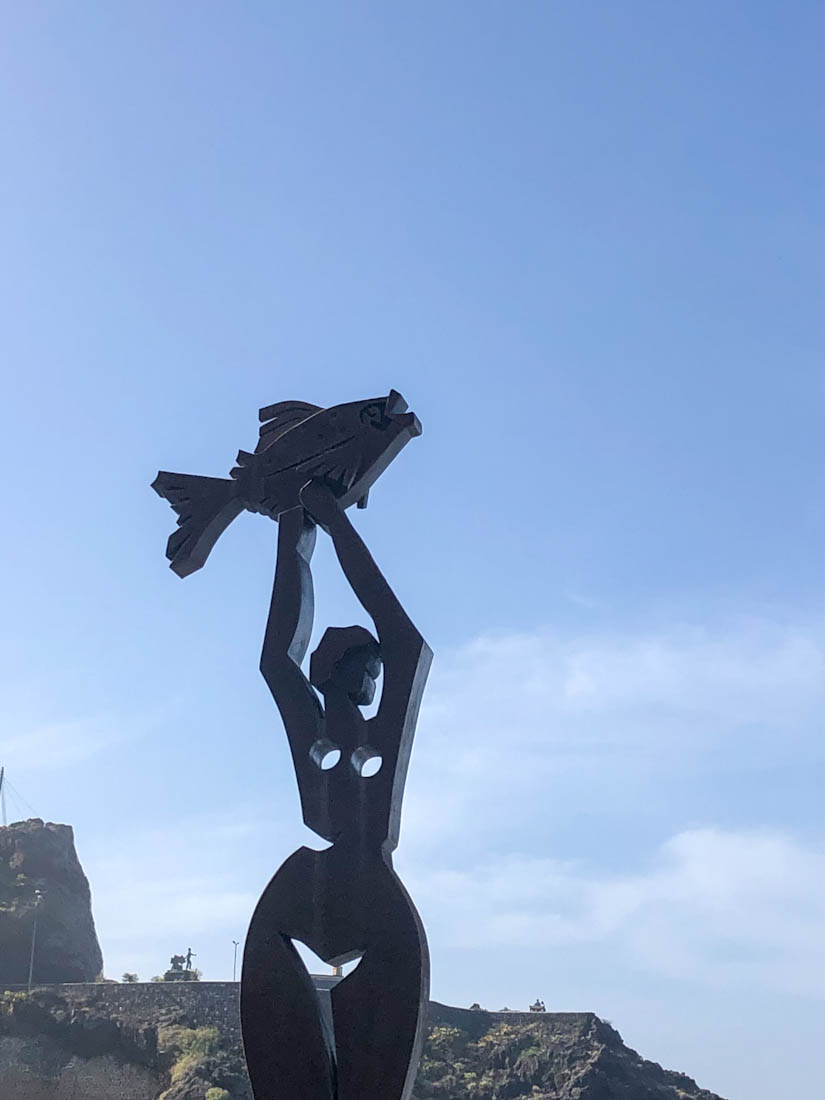 Garachico statue women holding fish